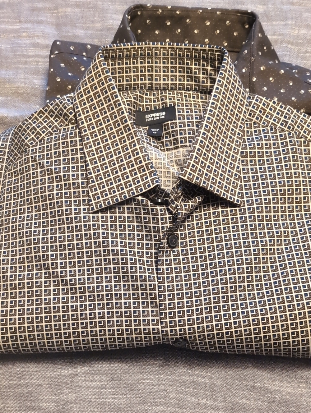 Express Men's Olive Green Micro-Grid Button-Down Shirts